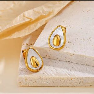 18K Gold Avocado W/ Seashell Accents Earring Set Minimalist Bohemian No Fade